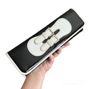 Black and White Patient Leather Buckle Vintage Inspired Clutch